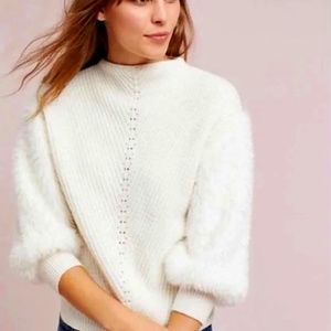 Knitted & Knotted Fuzzy Sleeve Knit Sweater Ivory Size M